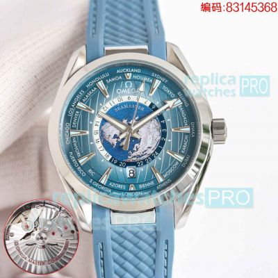 New Omega Wrist - Aqua Terra Worldtimer Summer Blue Rubber Strap